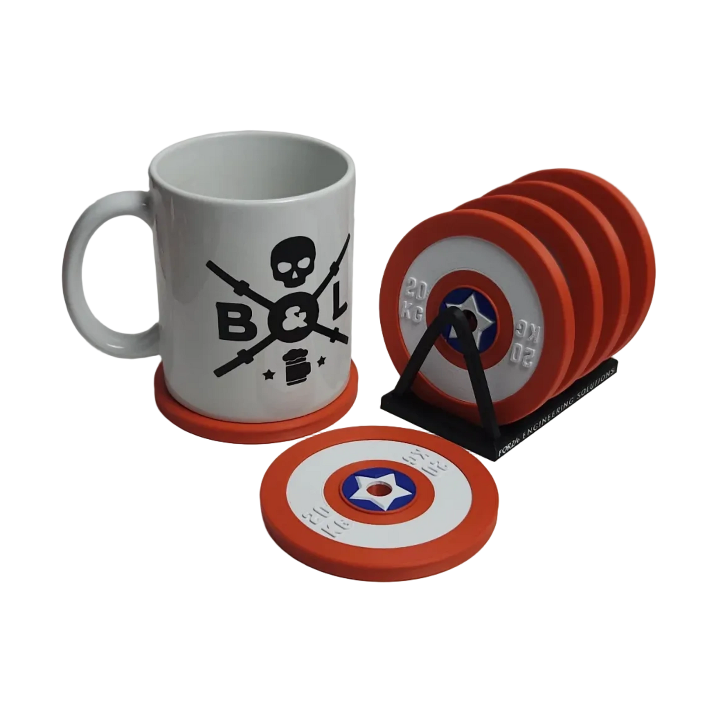 Set Posavasos Capitán América — con taza en uso