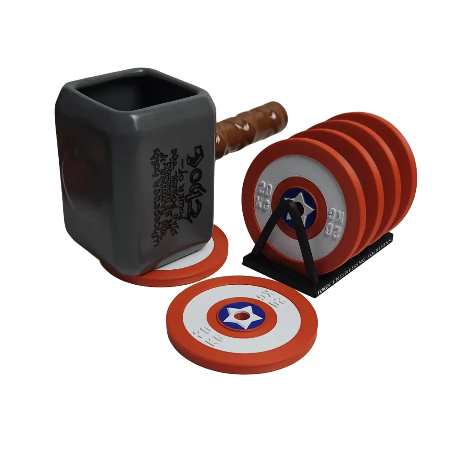 Set Posavasos Capitán América — con taza martillo Thor