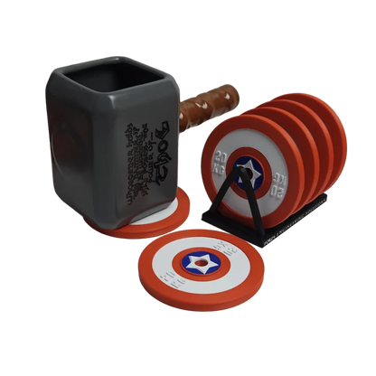 Set Posavasos Capitán América — con taza martillo Thor